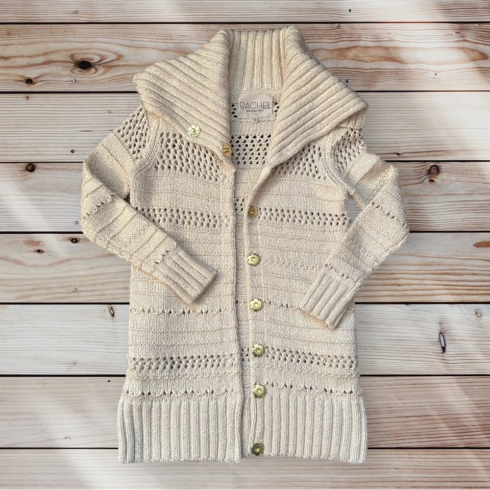 RACHEL ROY Women’s Large Cable Oversized Cardigan Sweater Large Buttons in Cream